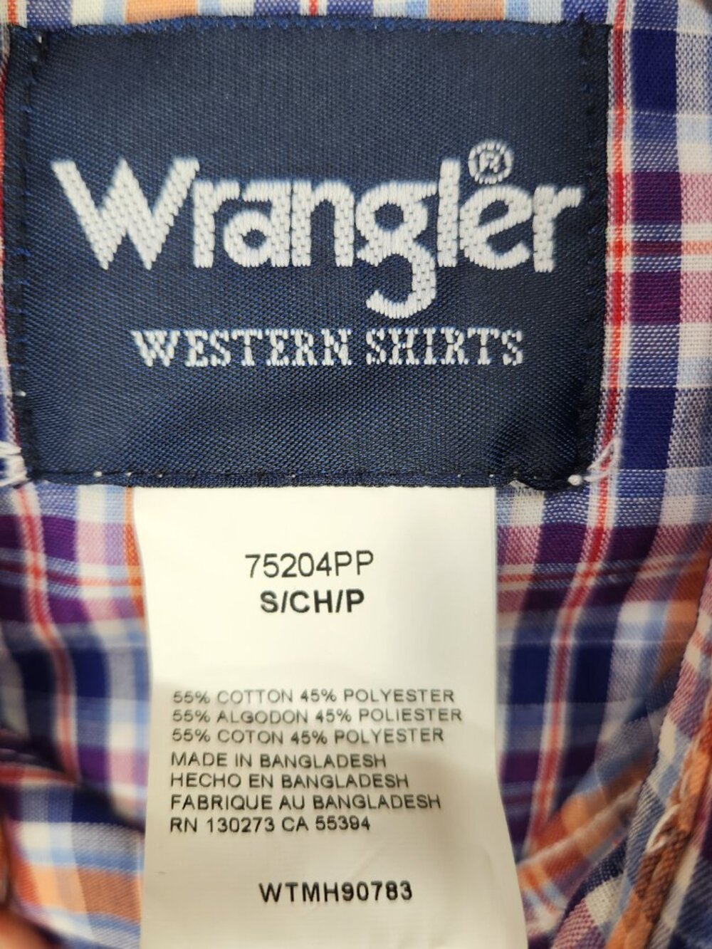 Wrangler Pearl Snap Western Shirt Mens S Orange Purple Plaid Cowboy Ranch Rodeo - Picture 5 of 6
